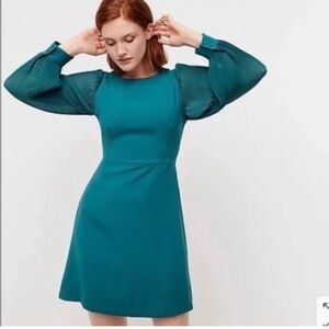 J.Crew Foggia Dress, Sheer, Pleated Sleeves, Size 8